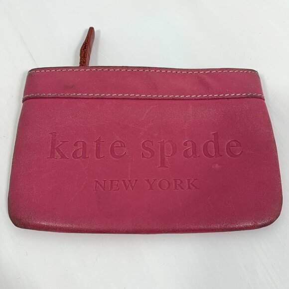 KATE SPADE Barbie Pink Key Chain Card Holder Zip Top Leather Bill & Coin Wallet - Picture 1 of 9
